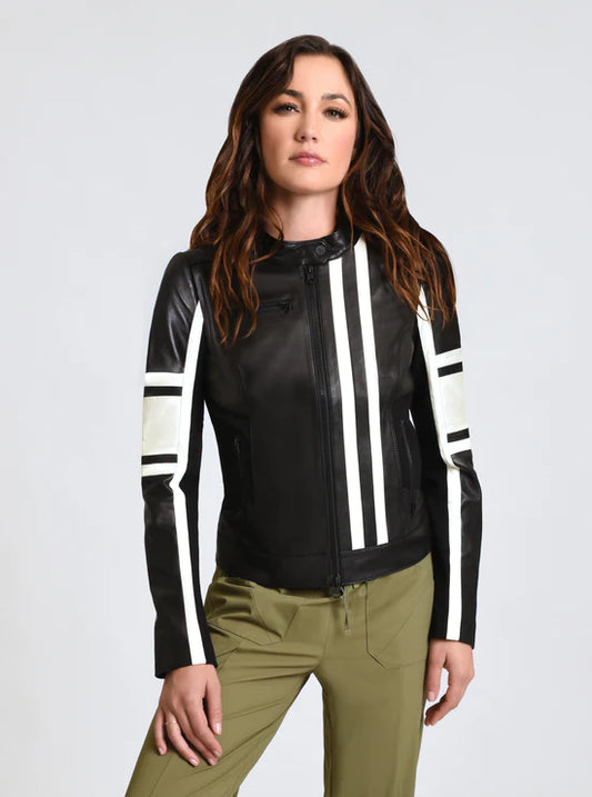 Blanc Noir Claudine Leather Racer Jacket